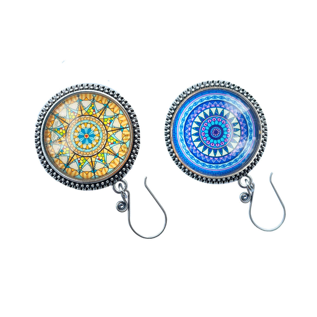 lovielf 925 Silver Portuguese Knitting Pin for Knitters with Teal Bohemian Mandala Van Gogh Design- Magnetic | 2 pcs (Mandala 2)