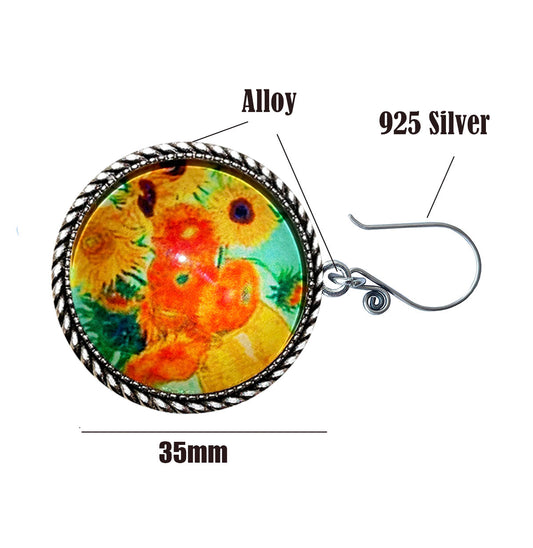 lovielf 925 Silver Portuguese Knitting Pin for Knitters with Teal Bohemian The Starry Night Sunflower Vincent Van Gogh Design- Magnetic | 2 pcs (Van Gogh)