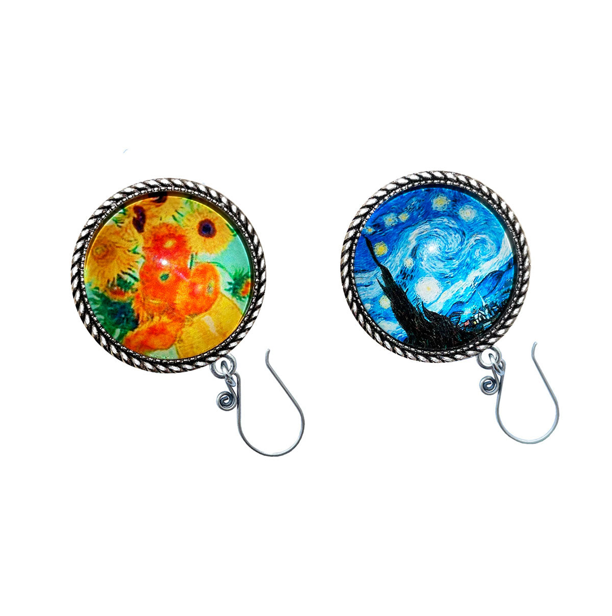 lovielf 925 Silver Portuguese Knitting Pin for Knitters with Teal Bohemian The Starry Night Sunflower Vincent Van Gogh Design- Magnetic | 2 pcs (Van Gogh)