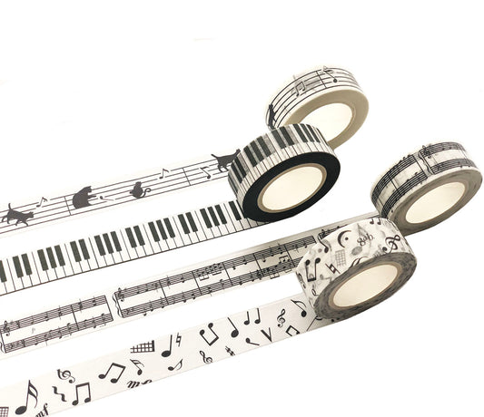 Black and White Piano Note Melody Keyboard Cat Staff Stave Score Music washi Tape